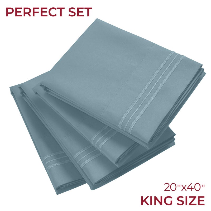 Mellanni Pillow Cases Set - 4 PC Iconic Collection Pillowcases - Hotel Luxury, Extra Soft, Cooling Pillow Covers - Wrinkle, Fade, Stain Resistant (King 20" x 40", Spa Blue) - Image 2